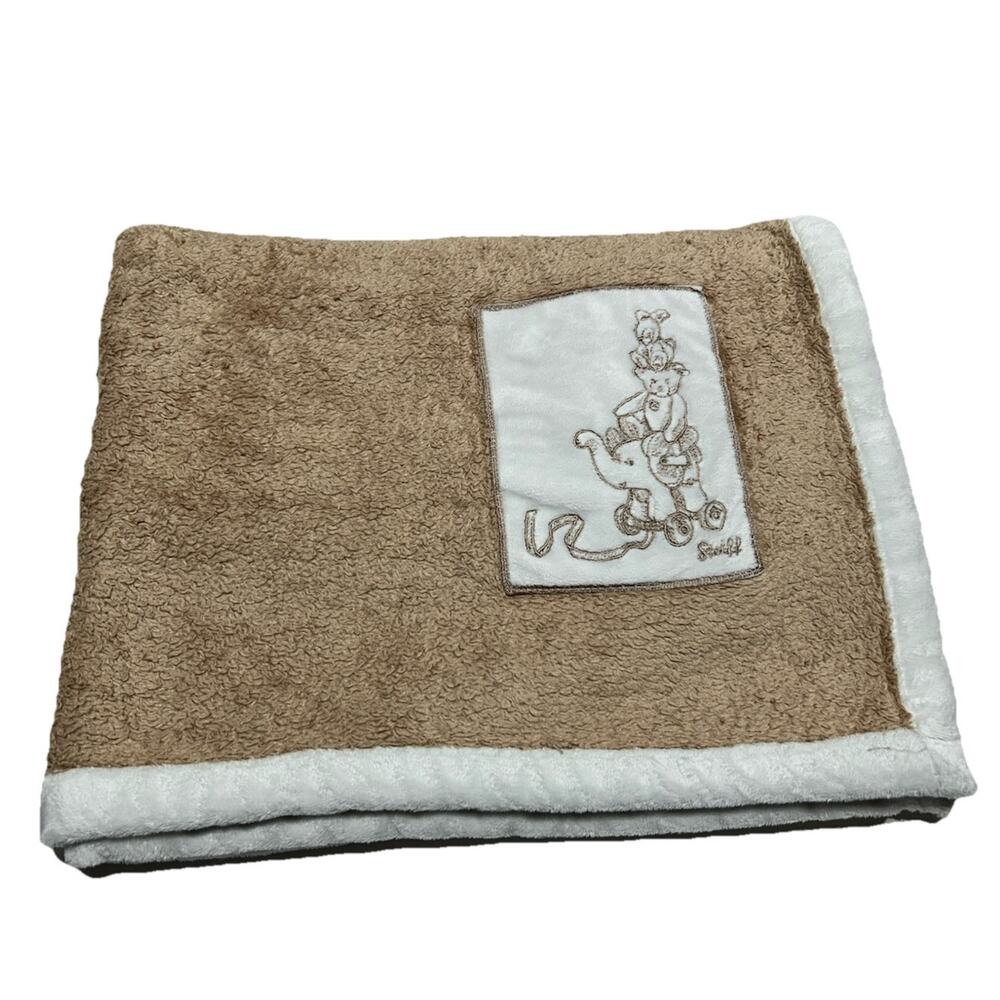 Steiff Beige Tan Brown Baby Blanket White Trim Elephant Bear Bunny Rabbit